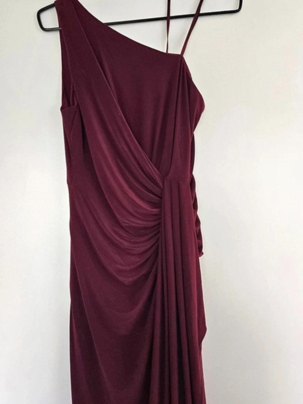Adrianna Papell Ruched Draped Maxi Dress in Burgundy Like New
